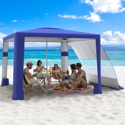 MoKo Beach Cabana, 8'×8' Large Beach Canopy with Side Wall, UPF 50  Protection Easy Setup Beach Tent Sun Shelter, Adjustable Height Wind Resistant Cabana Beach Tent for Whole Family, Navy Blue