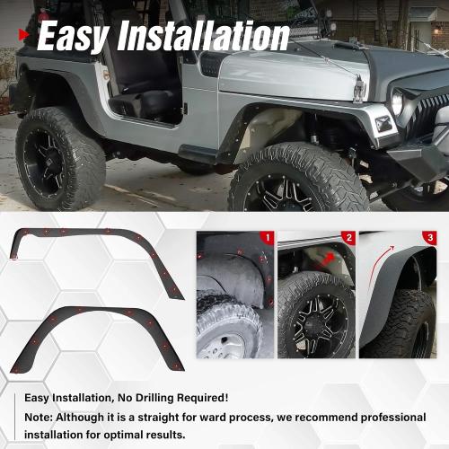 Black 4 pcs for Wrangler TJ LJ Flat Front & Rear Fender Flares Compatible with 1997-2006 Jeep Wrangler TJ & 2004-2006 Jeep Wrangler LJ, Off-Road Heavy Duty Steel Mud Guard Combo Wheel Fenders 4 PCS Kit