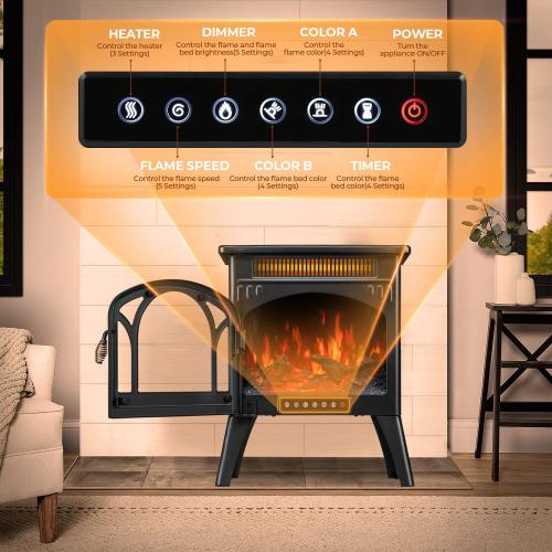 R.W.FLAME Electric Fireplace Heater 17 with Remote Control, Cathedral Stylish, Different Flame Effects and Log Set Colors, Adjustable Brightness and Heating Mode, Overheating Safe Design