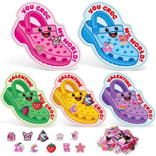 Zesua Valentines Day Cards for Kids School - Valentines Day Gifts for Kids - 30 Pcs Valentine Cards with 60 Shoe Charms - Cute Valentine Gifts for Classroom Exchange Boys Girls Toddlers Party Favors