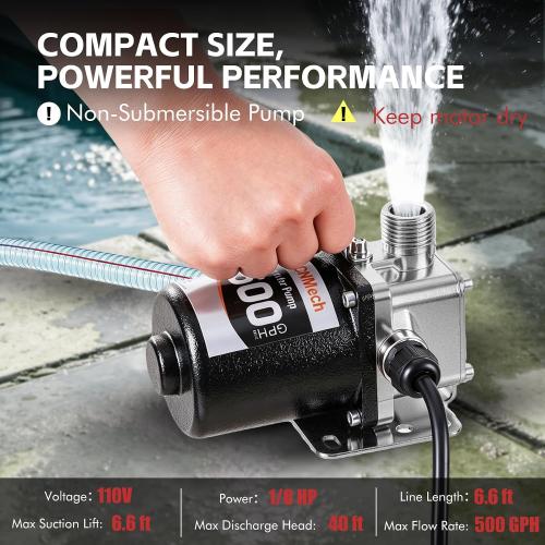 FMCNMech Water Transfer Pump, 110V Utility Pump, 500 GPH