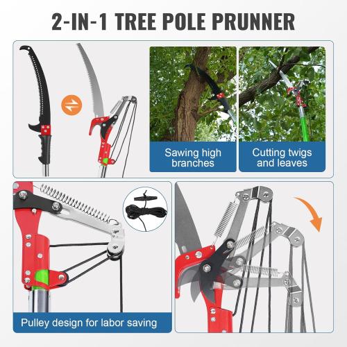 30 Ft Manual Pole Saw, Extendable Tree Pruner Blade and Scissors Set with 9 Fiberglass Handles, Long Branch Pruner Retractable for Backyard and Garden, Bush Cutting and Pruning of Palm Trees