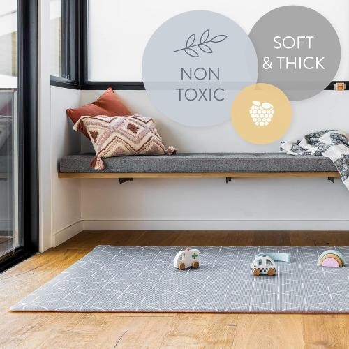 Baby Play Mat for Infants | One-Piece Reversible Foam Floor Mat | Large | Eco-Friendly | Extra Soft | Thick | Non-Toxic | Toddlers | Kids (Pink Petal/Gray Storm, Large)