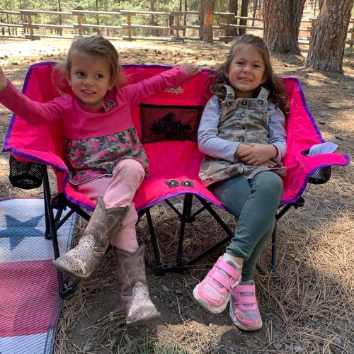 SUNNYFEEL Kids Folding Double Camping Chair, Portable Kids Camping Chairs 2 Seat Chair, Pink Padded Foldable Lawn Chairs with Cup Holder for Beach/Outdoor/Travel/Picnic, Foldable Camp Chairs 2 Person
