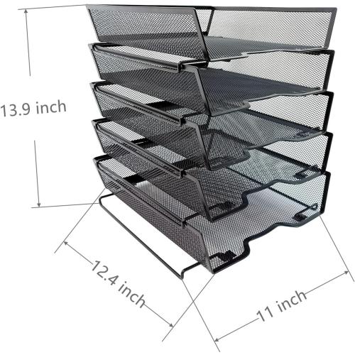 5 Tier Letter Tray Desk File Organizer,Metal Paper Organizer for Office Supplies,Black