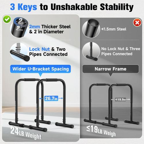 Sportsroyals Adjustable Dip Bar Station, Heavy Duty Parallette & Parallel Bars, 400LBS Stable Dip Stands for Home Gym, Calisthenics & Upper Body Workout Equipment