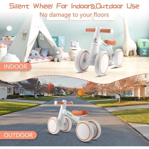 Baby Balance Bike Toys for 1 Year Old Boys and Girls Gifts, Toddler Bike 10-24 Month First Birthday Gift with 4 Wheels, No Pedal (Green)