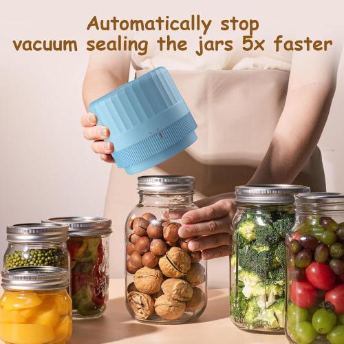 Electric Mason Jar Vacuum Sealer - Fully Automatic Mason Jar Vacuum Sealer Kit for All Mason Jars with Regular Lids and Wide Mouth Lids, A Must-Have Tool for Canned Foods/Pantry - Blue
