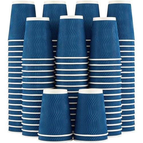 Lamosi Coffee Cups 12 oz - 120 Pack, 12 oz Disposable Paper Coffee Cups Insulated, Corrugated Kraft Ripple Wall Cup for Hot Beverage or Cold Drinks (Navy) | Disposable, Insulated, Corrugated Kraft, Ripple Wall Cup, Hot Beverage, Cold Drinks