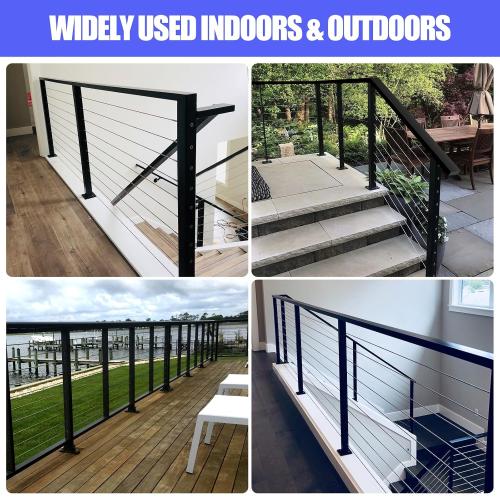36 Fixed Top Level Drill Cable Railing Post 2Pack Bundle with 6'6'' Stainless Steel Rectangular Black Handrail 2Pack