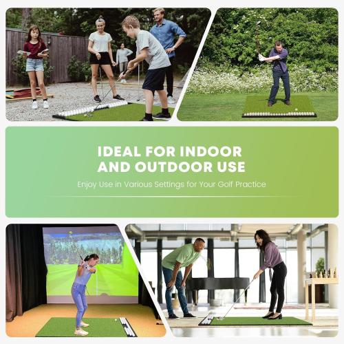 Integrated 5x4ft 6x4ft & 6x5ft 26mm-31mm Golf Mat with Ball Tray, Thickening Golf Mats Practice Outdoor & Indoor Artificial Turf Matt with 3 Tees