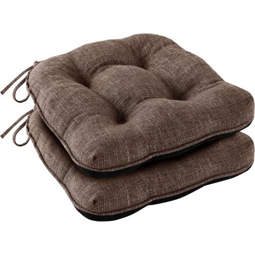 Chair Cushions for Dining Chairs Set of 2, Kitchen Chair Cushions, Chair Pads with Ties and Non Slip Backing, Tufted Memory Foam Seat Cushion 2 Pack, 15.5 x 15.5 x 4, Brown