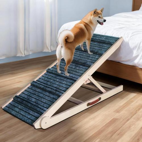 ZJSF Dog Ramp for Bed,Foldable Wooden Portable Non-Slip Dog Ramp for Couch,Small to Large Pet Ramp for Cars,Stairs with High Traction Mat,6 Adjustable Height from 13.5 to 30,Supports up to 230lbs