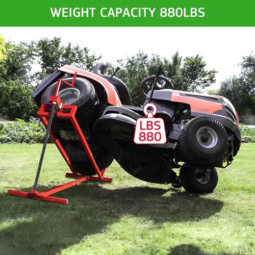Lawn Mower Lift Jack, TUNTENDO Lifting Platform 882 Lbs Capacity Telescopic Maintenance Jack for Garden Tractors & Riding Lawn Mower with Manual Handle & Power Tool Extension Handle (Red)