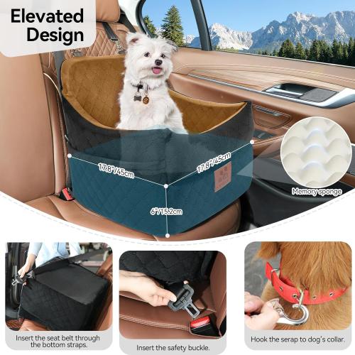 Dog Car Seat for Small/Medium Dogs, Dog Booster Car Seats with Thick Cushion for Dogs Under 35lbs, Detachable Washable Pet Carseat with Storage Pockets, 2 Safety Belts(Black/Coffee)
