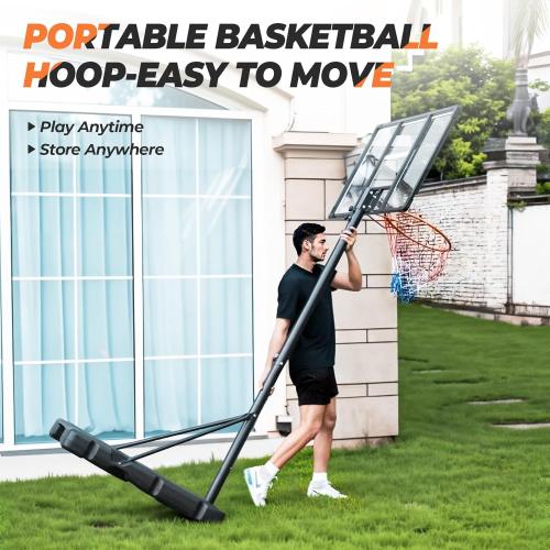 Basketball Hoop Outdoor Basketball Goal Portable Adjustable for Adults, Youth in Backyard, Driveway, Indoor, 44 Inch Pc Shatterproof Backboard, 2 Sand Bags and Portable Wheels