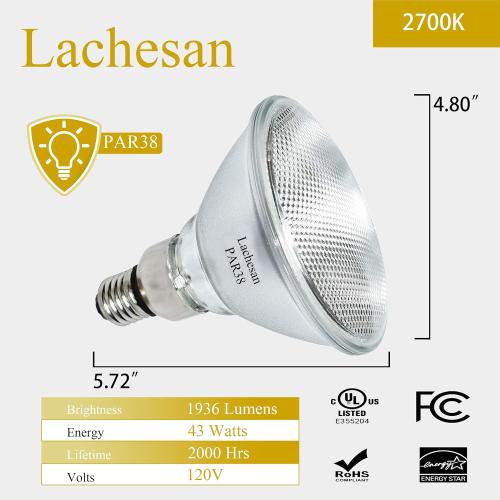 PAR38 Halogen Flood Light Bulbs 4 Pcs, 90W Equivalent, 120V, E26 Base, 2700K Warm White Light for Indoor and Outdoor