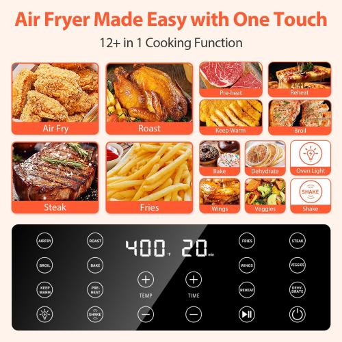 Beelicious® 5.8QT Large Air Fryer, 12-in-1 Digital Airfryer with Clear Window, 40  Recipes, Flavor-Lock Tech, Shake Reminder, Compact, Quiet, Dishwasher Safe, Nonstick, Fit for Family of 2-5, Black