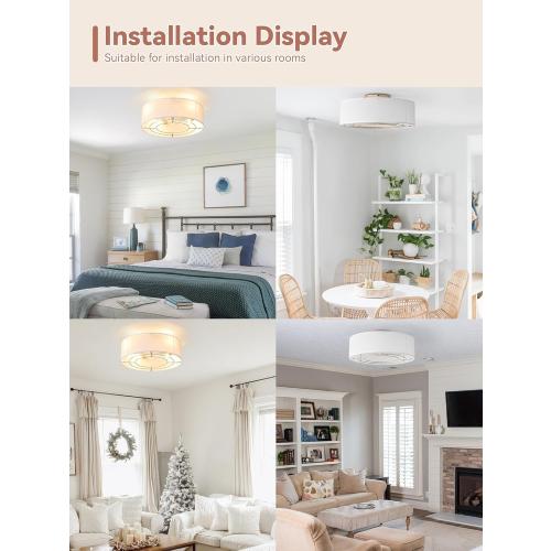 Low Profile Ceiling Fans with Lights, 20 Boho Rattan Ceiling Fan with Light Flush Mount and Remote Control, Drum Caged with 6 Speeds for Bedroom, Nursery, Living Room