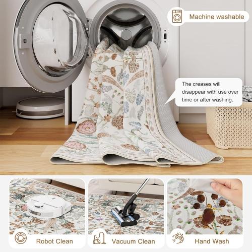 AMTOVO 8x10 Washable Area Rugs for Living Room, Non-Slip&Non-Shedding Large Soft Boho Floral Vintage Accent Print Carpet for Bedroom Dorm Dining Room Farmhouse Nursery Playroom Home Office, Beige