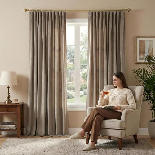 NICETOWN Taupe Velvet Curtains 8 ft, Room Darkening Thermal Insulated Drapes for High Living Room and Bedroom Back Tab Rod Pocket with Pleat Tape, W52 X L96, 2 Panels