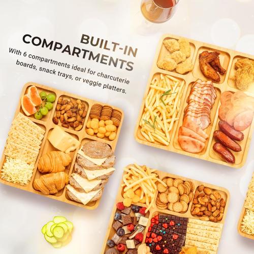 Charcuterie Boards, Bamboo Charcuterie Board with Lid, Cheese Board with Buckle Locking, Cutting Boards for Kitchen, House Warming Gifts New Home, Gifts for Women, 6 Compartments