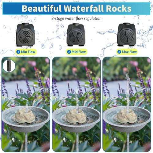 SAC SMARTEN ARTS Fountain for Bird Baths for Bird Bath Fountain with 7.5W Water Pump Resin Granite Rock Water Feature for Garden Patio Lawn Hummingbird Birdbath Fish Tank and Aquariums