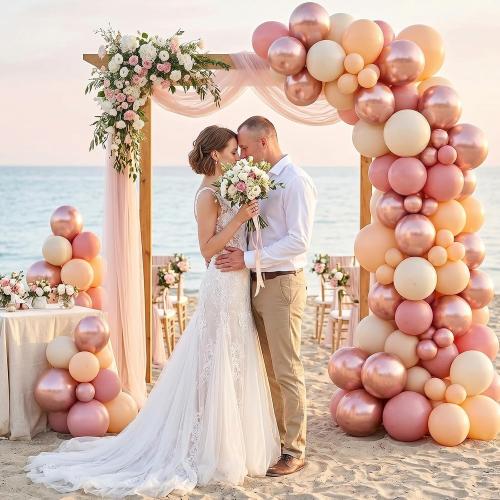 Retro Blush Pink Balloons, 60 Packs 12 Inch Dusty Pink Metallic Chrome Rose Gold White Sand Nude Balloons for Pumpkin Baby Shower Girls Women Boho Birthday Bridal Wedding Mothers Day Decorations