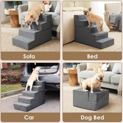 EHEYCIGA Dog Stairs for Small Dogs 13.5 H, 3-Step Dog Steps for Couch Sofa and Chair, Pet Steps for Medium Cats, Non-Slip Balanced Pet Ramp Indoor, Grey