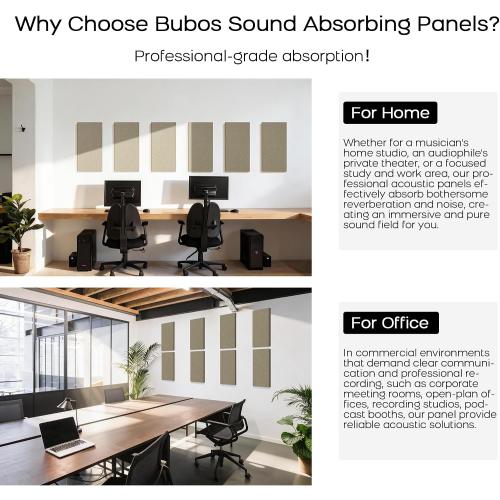 BUBOS 4 PCS Fabric Acoustic Panels, 23.6''x11.8''x1'' Self-Adhesive Soundproofing Panels for Home Studio, Office & Living Room, Sleek Design to Eliminate Echo,Fabric-Clad Jute