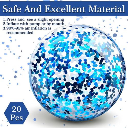 Zhanmai 20 Pieces 8 Inch Mini Glitter Beach Balls Bulk Clear Inflatable Pool Beach Ball for Summer Party Favors for Pool and Decorations(Blue)
