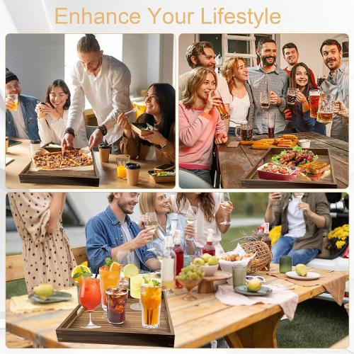 24'' Acacia Extra Large Square Wood Tray - Wood Trays for Ottoman, Rustic Square Serving Trayes with Handles,Ottoman Table Topper, Durable and Versatile for Living Room,Bedrooms,Coffee Table, Kitchen