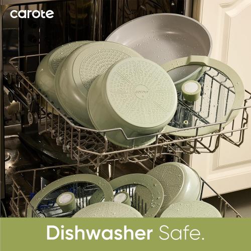 CAROTE 27pcs Ceramic Cookware Set Nonstick, Pots and Pans Set Non Stick, Non Toxic Cookware Detachable Handles, Dishwasher/Oven Safe, RV/Camping Cookware, Pan and Pot with Kitchen Utensils, Green