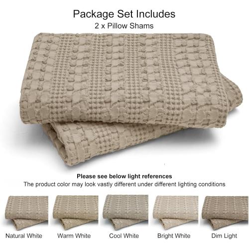 Set of 2 Size 26x26 Color Brown PHF 100% Cotton Waffle Weave Euro Sham Covers, 2 Pack 26 x 26 Bed Pillow Covers for Elegant Home Decor, No Filling, Luxury Aesthetic Soft Euro Pillow Cases for Bed, Simply Taupe