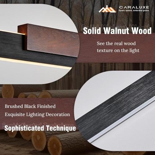 Modern LED Linear Pendant Lights 52 inch LED Chandelier Lighting for Home Office Black and Wood Dining Room Hanging Light Fixture Modern Dimmable Kitchen Island Lighting