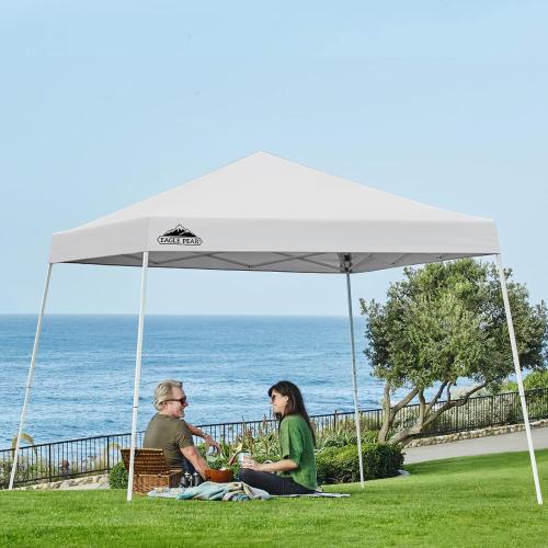 EAGLE PEAK 10x10 Slant Leg Pop-up Canopy Tent Easy One Person Setup Instant Outdoor Beach Canopy Folding Portable Sports Shelter 10x10 Base 8x8 Top (White) ‼️has stains and could possibly come with missing or broken parts ‼️