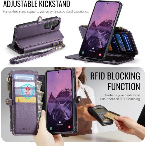 for Galaxy S25 - Phone Case Wallet Magnetic Detachable, Purple