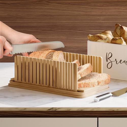 Size  16.5 x 8.5 x 6 inches NATURE SUPPLIES | White Bread Box For Kitchen Countertop With Professional Cutter Guide | Farmhouse Bread Bin & Bamboo Bread Slicer Set | Metal Bread Box With Cutting Board For Bread, Bagel, Loaf