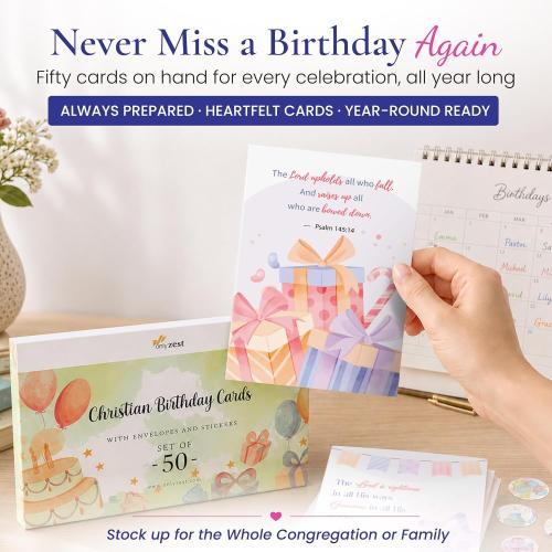 50 Unique Religious Birthday Cards with Envelopes - 4 x 6