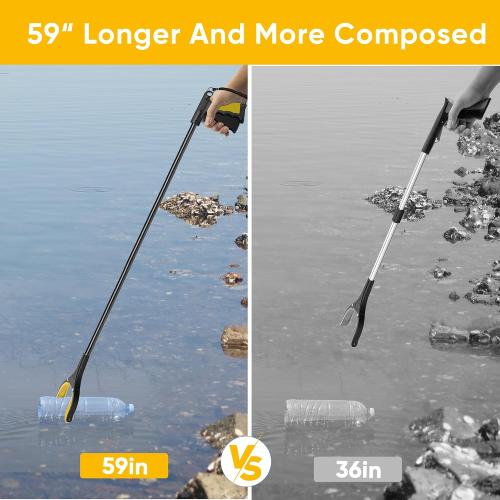 59 Inch Extra Long Grabber Reacher Tool，Pick Up Stick for Seniors with Strong Grip Magnetic，360°Rotating Anti-Slip Jaw 4 Wide Claw Opening,Hand Grabber for Reaching