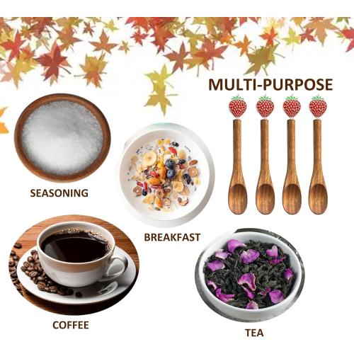 Small Wooden Spoons for Eating,Cute Coffee Spoons,Wooden Teaspoon,Small Wooden Spoons for Honey Coffee Stirring Tea Yogurt Jars, 5.1 Inches Length 4pcs(pumpkin)