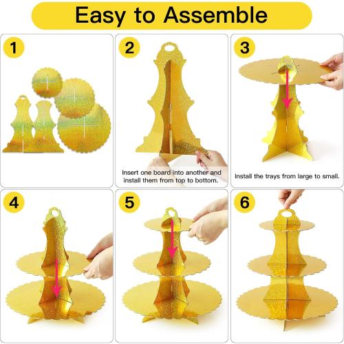 Soleebee 3-Tier Cupcake Stand, Cardboard Cupcake Tower, Dessert Cup Cake Stand Tower for Birthday Wedding Party Decoration, Cupcake Tier Stand 2 Set (Glitter Gold)