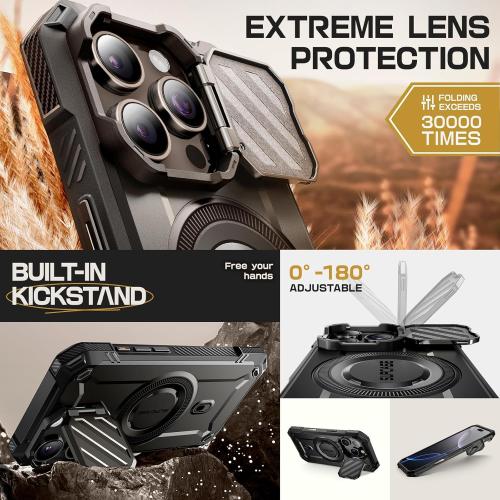 SUPCASE for iPhone 16 Pro Max Case with Camera Control Capture Button (UBMag XT), [Compatible with MagSafe] [Built-in Camera Cover Stand] [Military-Grade Protection] Rugged Magnetic Phone Case, Dark