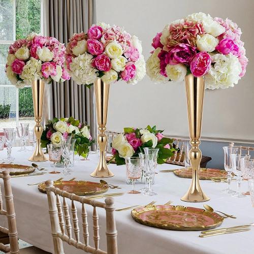2pk Metal Trumpet Vases for Table Centerpieces, Anniversary Celebration Wedding Party Dinner Table Centerpieces, Wedding Decorations, 21.9/55.5cm Gold Vases