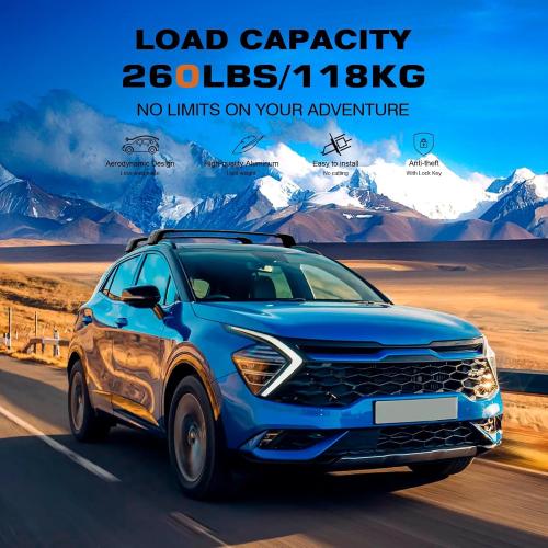 Lockable Roof Rack Cross Bars 260lbs Compatible with 2023-2026 Kia Sportage SX/EX & SX/EX Prestige with Flush Rails, Heavy Duty Aluminum Roof Rails Crossbars Black Bike Rooftop Cargo