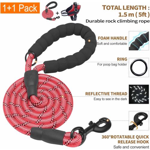 Haapaw Essential Dog Harness, No Pull Pet Vest with 3 Leash Clips, No Choke, Reflective, Adjustable and Padded, for Easy Walking and Training for Large Dogs(L, Red)