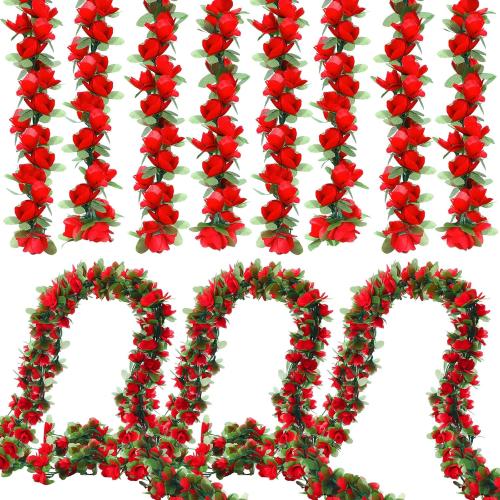 96Ft 16 Pack Fake Red Roses Vines Silk Flowers Faux Plastic Outdoor Hanging Floral Ivy Garland Decoration for Wedding Arch Baby Shower Birthday Party Garden(96FT)