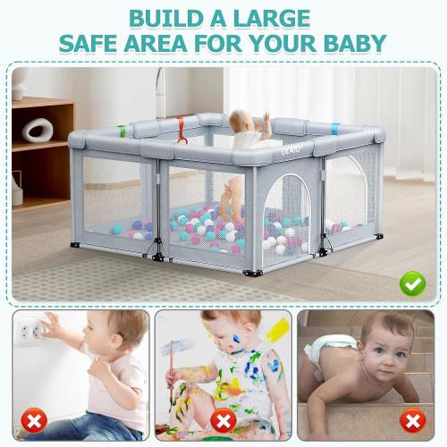OCATO Baby Playpen: Foldable Playpen for Babies and Toddlers Large Play Pen Portable Playpen Fence Indoor Outdoor Kids Safety Area Travel Play Yard with 1 Storage Bag 4 Handlers 50 Balls (50 × 50)