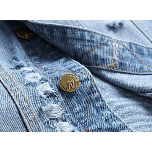 Size/2xl Denim Vest Men Lapel Sleeveless Slim Fit Retro Ripped Casual Jean Vest for Men's
