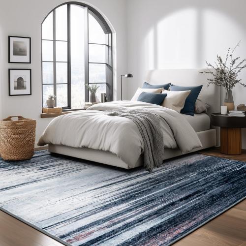 Size 8x10 Color Blue  Grey Area Rug, Washable Rug for Living Room, Non Slip, Soft Low Pile, Modern Abstract Blue Grey Rug for Bedroom, Dining Room, Home Office, Indoor Floor Carpet